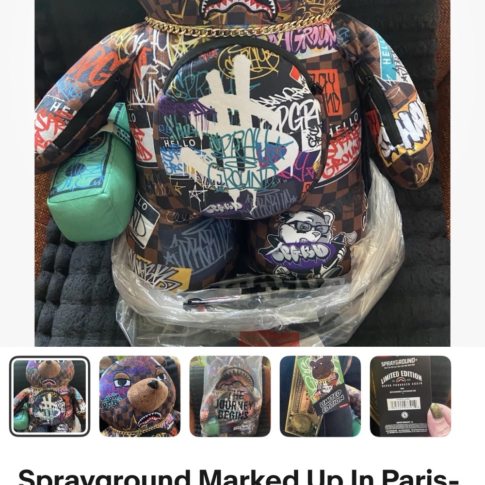 Graffiti Bear Plush with Green Cap - Picture 6 of 8
